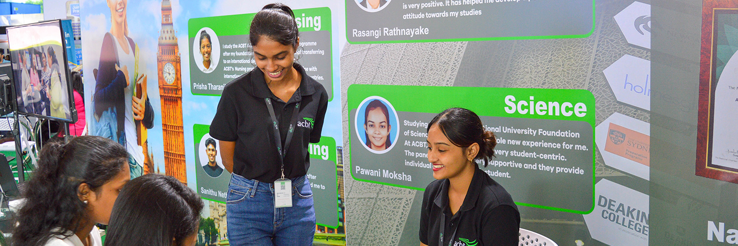 Education fair two female student conseling